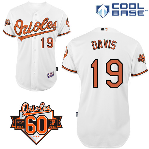 Chris Davis #19 MLB Jersey-Baltimore Orioles Men's Authentic Home White Cool Base/Commemorative 60th Anniversary Patch Baseball Jersey